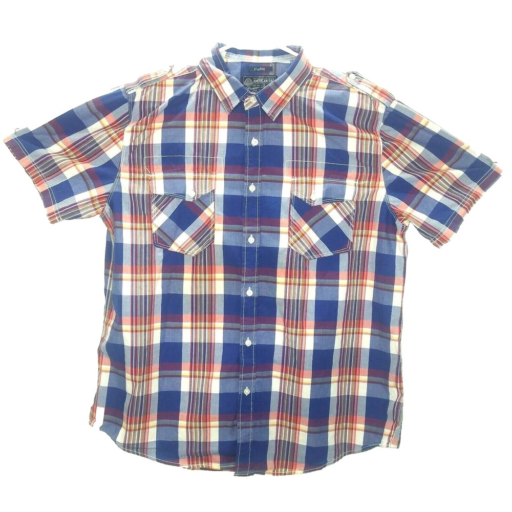 American Rag Boys Button Up Casual Short Sleeve Shirt boys Size XL Blue plaid